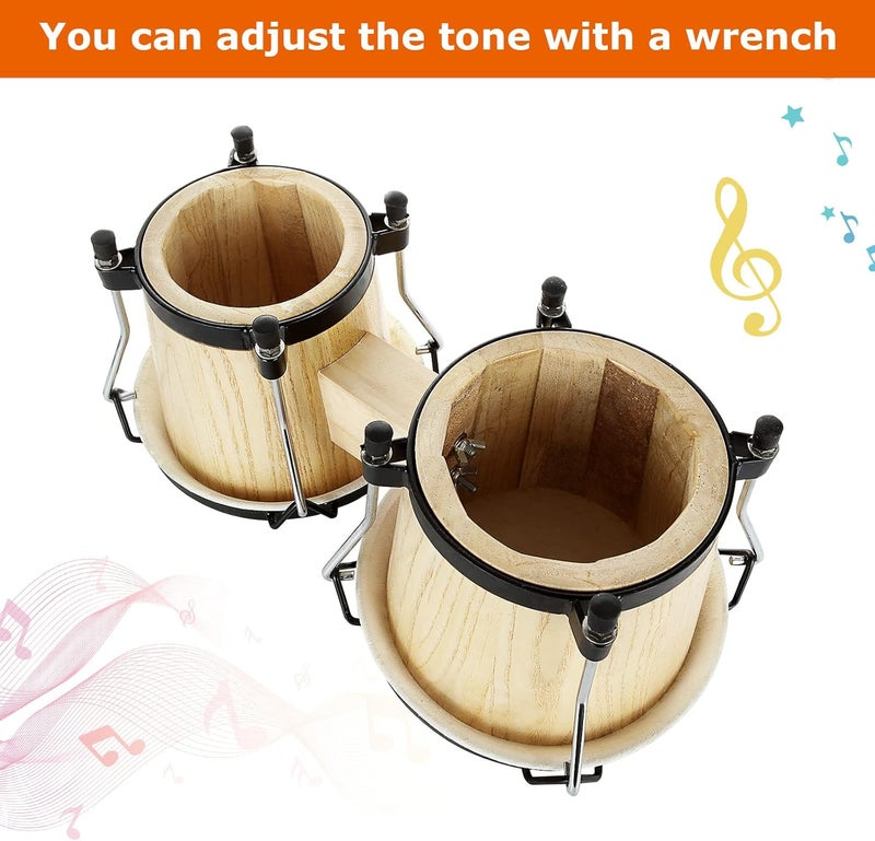 APACALI Bongo Drums 2 Set 6" and 7" Drum Set Bongos for Adults, Musical Latin Percussion Instruments Traditional Wood Bongos with Tuning Wrench - Image 4
